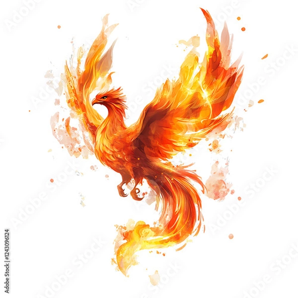 Obraz Burning phoenix with orange flames, isolated on a transparent background