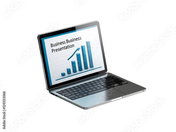 Fototapeta 3D icon of a laptop with a business presentation open on the screen.