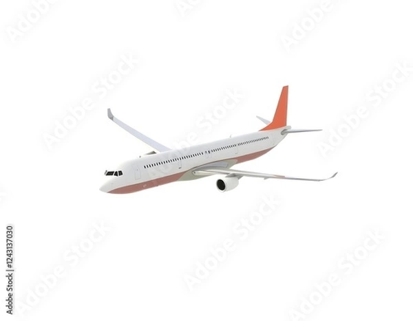 Fototapeta 3D airplane soaring through the sky with dynamic lighting, isolated on a white background