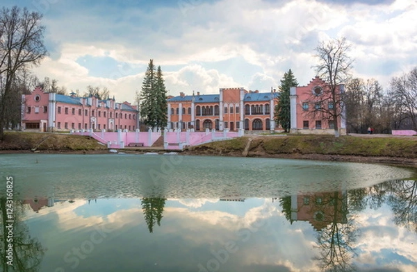 Fototapeta An old Gothic-style house on the lake shore
