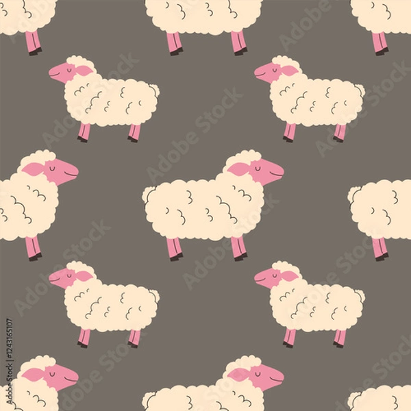 Fototapeta Sheep in a flat style seamless pattern