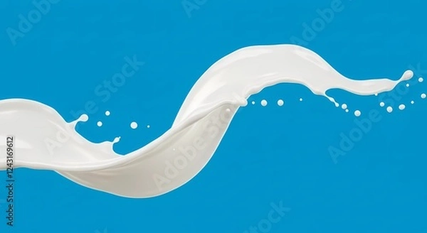 Fototapeta A Splash of Milk Against a Blue Background Showcases the Dynamic Beauty of Creamy Dairy in Motion