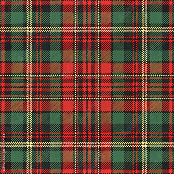 Fototapeta Seamless tartan fabric texture in red, green, and black