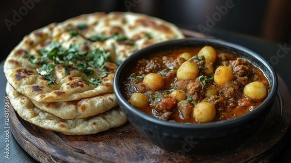 Obraz A Somalian canjeero flatbread served with stew
