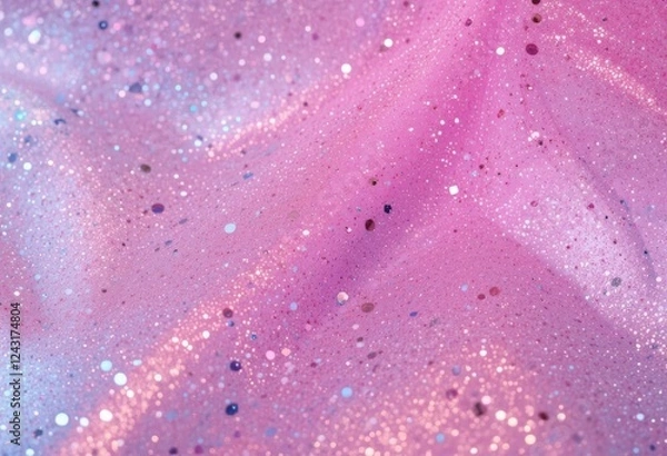 Fototapeta A close-up of a sparkly, holographic fabric texture in pink and purple hues