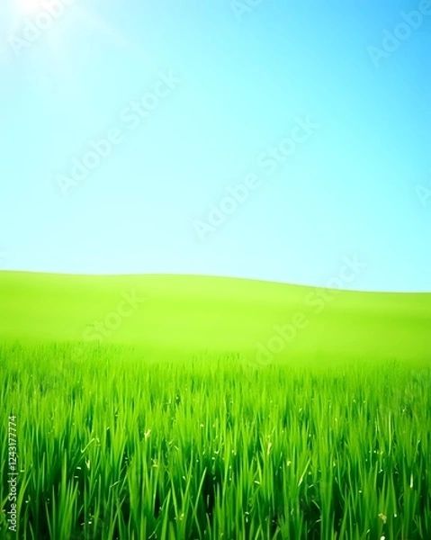 Fototapeta Endless Green Fields: A Breathtaking View Under a Clear Blue Sky