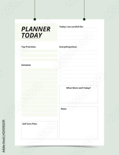 Obraz Minimalist Printable vector planner template design, Daily planner for every day, Schedule, tasks, notes for the every day and simple printable to do list, Vector graphic set for daily routine.