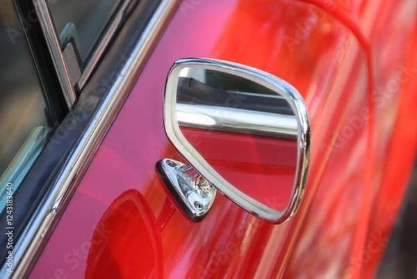 Obraz Außenspiegel eines roten Oldtimer-Autos