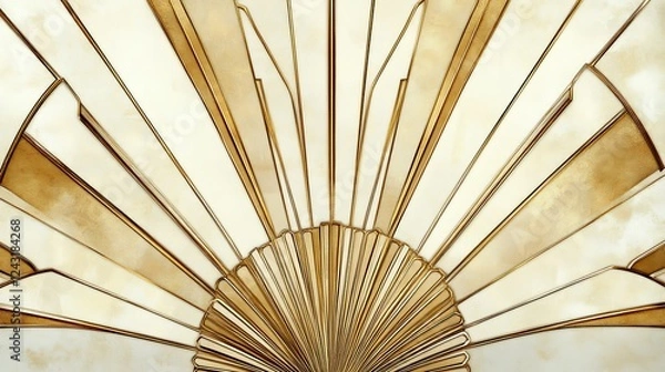 Fototapeta A chic Art Deco fan design featuring sharp geometric lines in gold and ivory