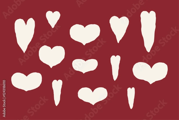 Fototapeta Bold hand-drawn heart shapes. St. Valentines day vector elements. Wobbly modern heart set.  Heart pattern. Love themed decor
