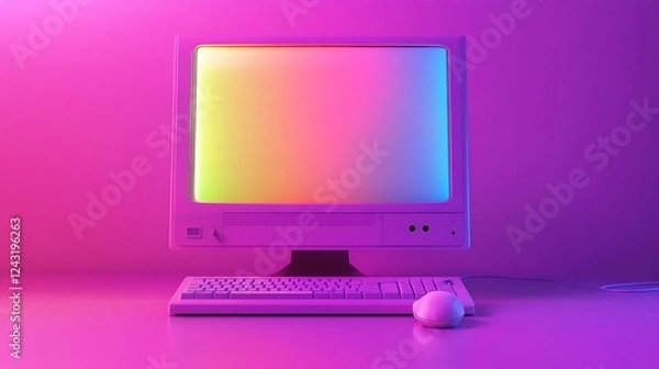 Fototapeta Retro Computer with Colorful Gradient Screen