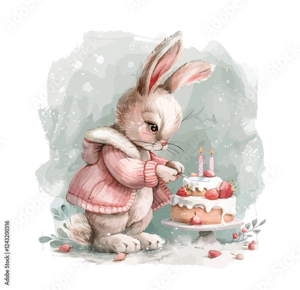 Fototapeta Draw vector illustration collection cute bunny girl For nursery birthday kids Print for invitation card Poster Template Watercolor style