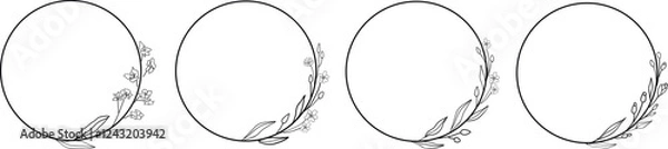 Obraz Beautiful line art flower frames set. Hand drawn botanical vector set. Trendy floral wildflowers and decoration round set.