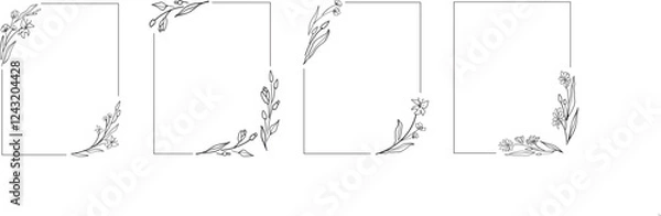 Obraz Beautiful line art floral frames set. Hand drawn botanical vector set. Trendy wildflowers and square decoration set for wedding invitation, label, save the date card, logo