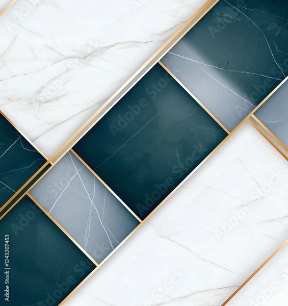 Fototapeta A modern abstract background featuring a blend of dark and light marble textures framed with elegant gold accents, perfect for use in design projects or artistic presentations.