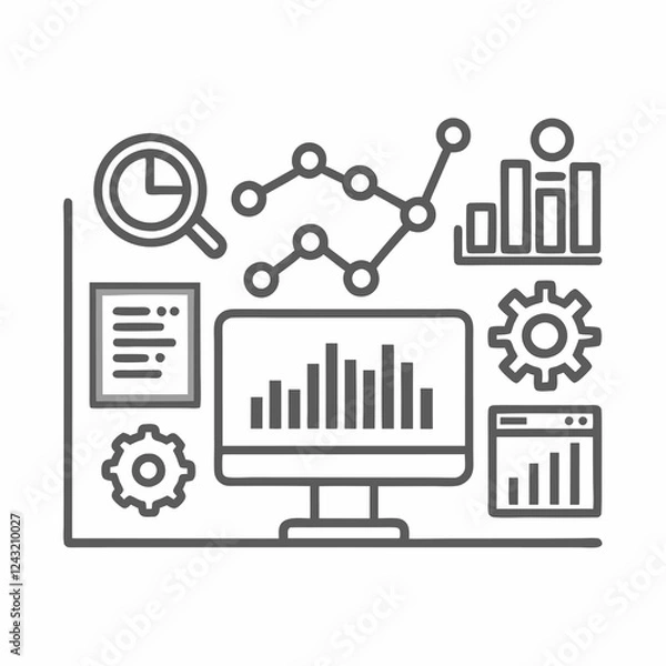 Fototapeta Data analysis in modern technology with graphs, charts, and computer for informed decision-making