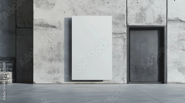 Fototapeta Blank White Vertical Billboard Mockup Against Grunge Wall in Modern Industrial Space for Creative Advertising and Design Concepts