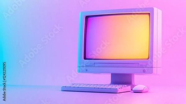 Fototapeta Retro Computer with Colorful Gradient Screen