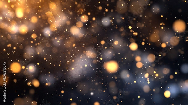Obraz Soft-focus golden bokeh lights twinkling against a dark background, creating a dreamy and festive atmosphere ideal for holiday or celebration themes