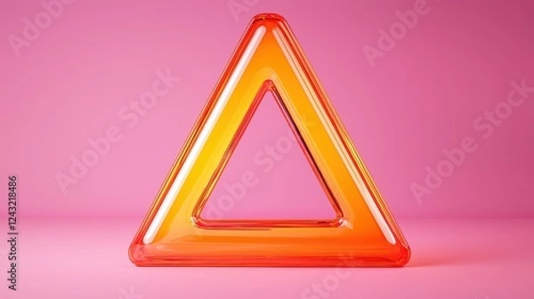 Fototapeta Creative glass triangle sculpture on pink background art installation modern aesthetic abstract design