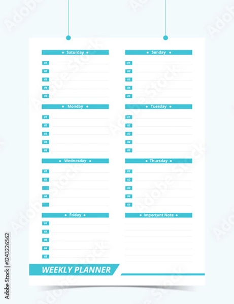 Fototapeta Minimalist Printable vector planner template design, Daily planner for every day, Schedule, tasks, notes for the every day and simple printable to do list, Vector graphic set for daily routine.