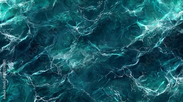 Fototapeta Ocean waves texture, deep teal water surface, aerial view, background for design