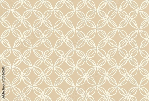 Fototapeta シームレスな七宝繋ぎ模様：日本の調和と連動する円。ベージュとアイボリーホワイト、ミニマルでエレガント [シームレス しっぽうつなぎ もよう にほん ちょうわ れんどう えん ベージュ アイボリーホワイト ミニマル エレガント]
