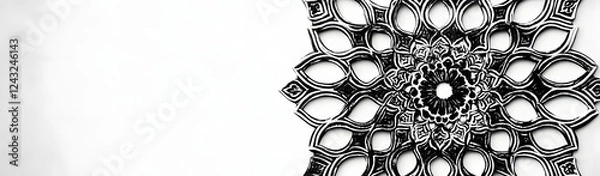 Fototapeta Intricate black and white mandala design with symmetrical patterns and a minimalist background