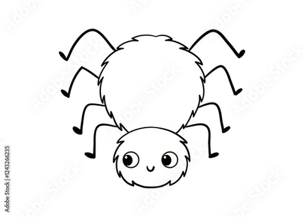 Fototapeta Cute black and white spider on a white background. Vector illustration with insect in cartoon style.
