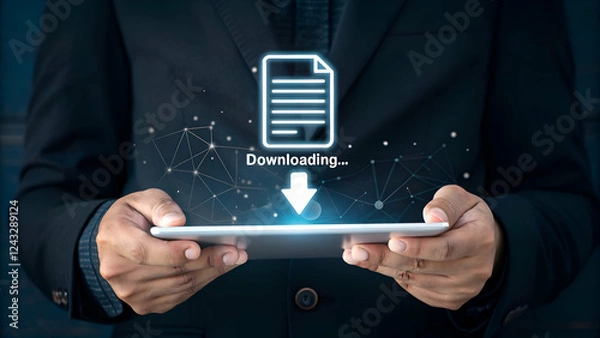 Fototapeta Digital File Downloading Concept on Futuristic Touchscreen Interface