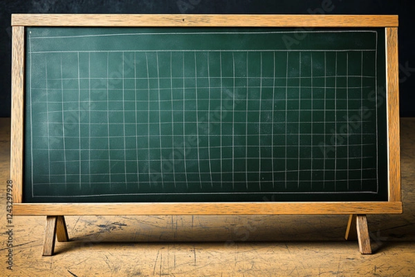 Obraz Vintage Green Chalkboard with Grid Pattern on Wooden Stand
