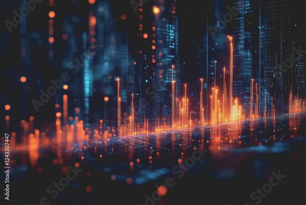 Fototapeta Abstract background Digital data financial investment and trading graph chart.