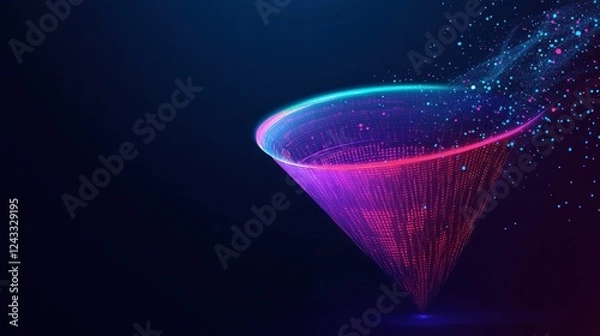 Fototapeta Creative visual of a funnel glowing with data streams, representing optimized lead generation for digital marketing.