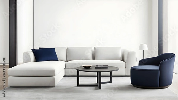 Fototapeta Modern sectional sofa and armchair set in a contemporary living room
