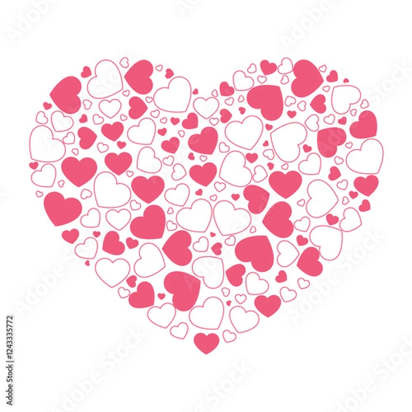 Fototapeta Heart shape. Beautiful heart with hearts inside isolated on white background. For design of cards for Valentine's Day, Mother's Day, T-shirt printing, mug design . Vector illustration.