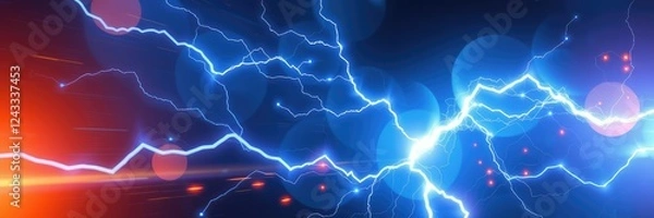 Obraz Blue lightning background, lightning strike background, thunderstorm images, 