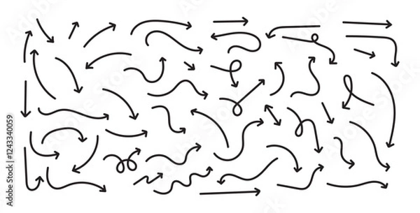 Fototapeta Hand drawn arrow set. Thin arrows set for business plan. vector illustration
