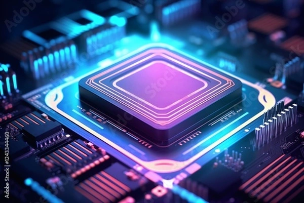 Fototapeta Close-up of a computer processor chip on a motherboard