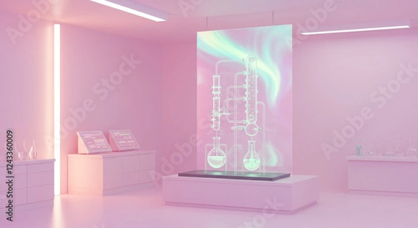 Fototapeta 夢のような雰囲気の未来的な実験室でのホログラフィックディスプレイ