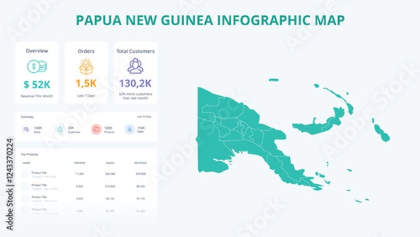 Fototapeta Business Growth Infographic Map of Papua New Guinea. Orders, Customers, Sales Overview & product Infographic Map of Papua New Guinea. Easy to edit