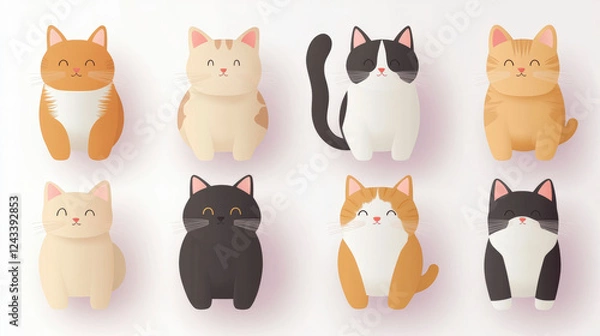 Fototapeta Discover adorable cartoon cats with unique patterns and colors, perfect for design inspiration and creativity in digital art.