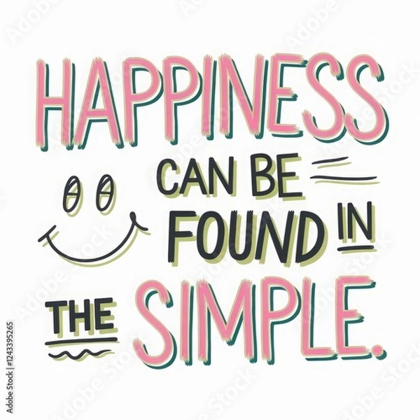 Fototapeta Bright and uplifting quotes about self care and happiness in a neon pastel aesthetic with quirky hand lettering