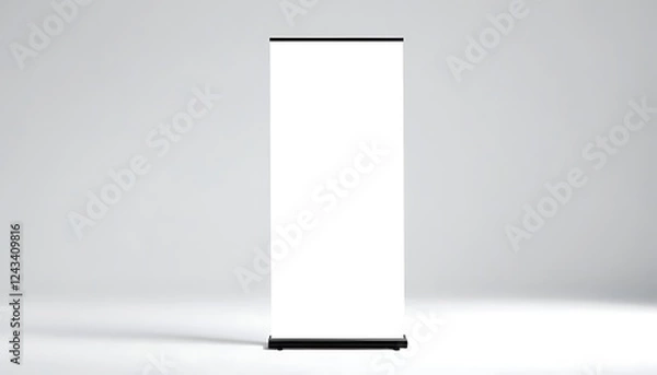 Fototapeta A white banner is hanging on a wall in an empty room, creating a simple and minimalist atmosphere,horizontal, no people, photography, color image, copy space, empty,265