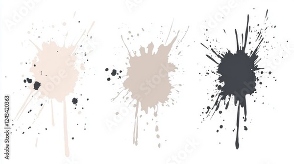 Fototapeta Abstract Ink Splatter Set Beige, Taupe, Grey and Black Paint Drips on White Background