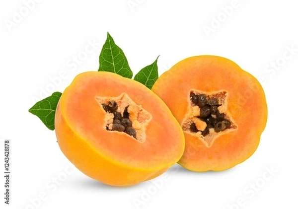 Fototapeta ripe papaya fruit with seeds isolated on white background. full depth of field