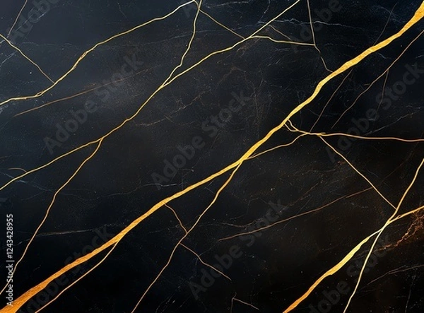 Fototapeta A stunning close-up of black marble with striking golden veins, perfect for backgrounds, textures, and modern design projects, adding elegance and sophistication to various applica