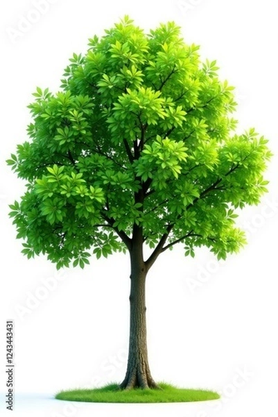 Fototapeta isolated green spring tree on white background, trunk, white background
