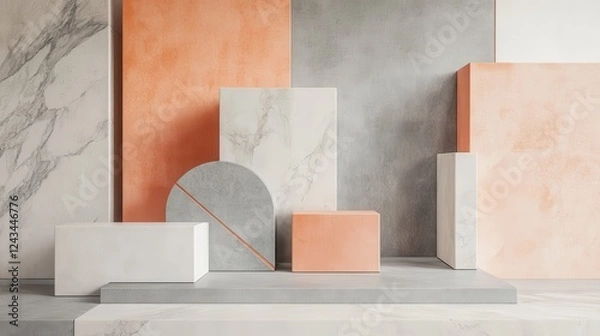 Obraz Soft pastel peach and gray blocks creating a harmonious blend in a minimalist interior display