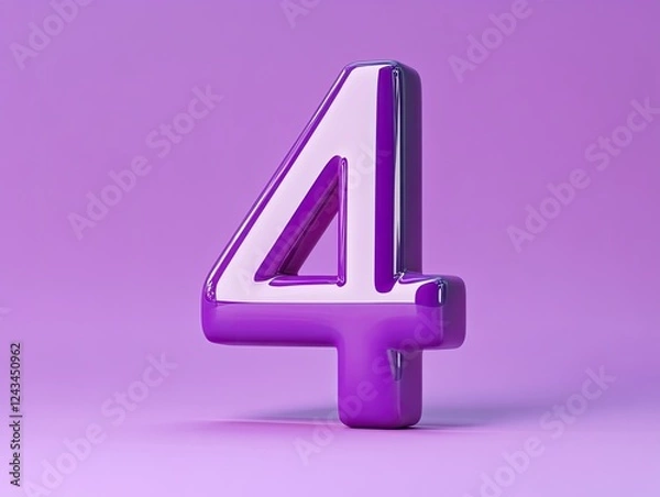 Fototapeta number cut paper 4 purple isolated on transparent background