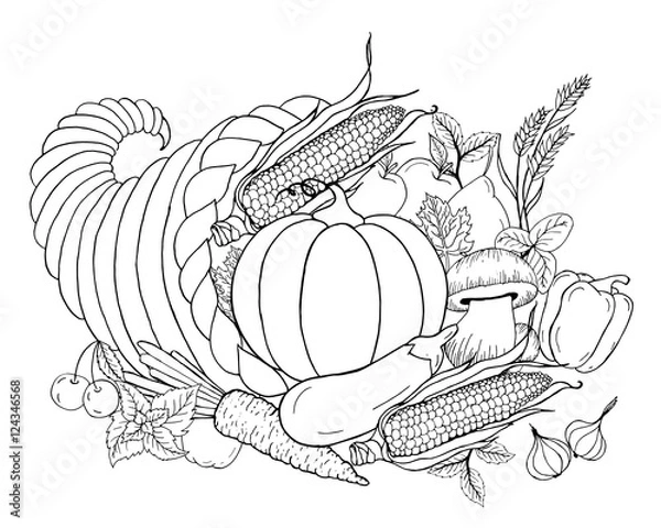 Fototapeta Thanksgiving cornucopia with vegetables
